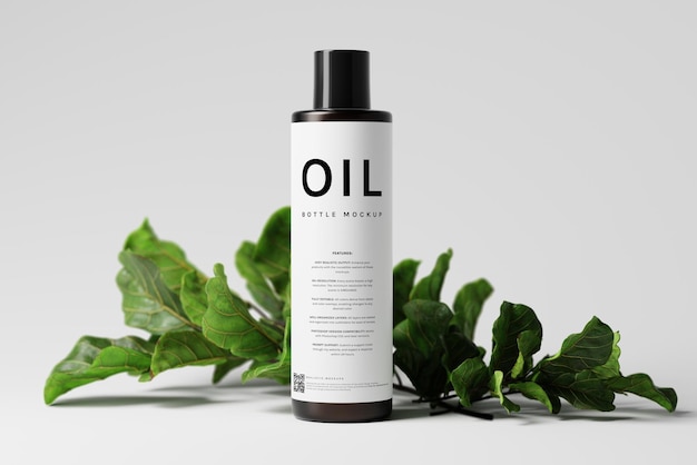 PSD black glass hair oil bottle mockup