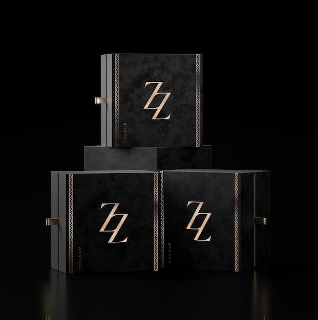 Black and gold jewelry gift box mockup for brand identity 3d render