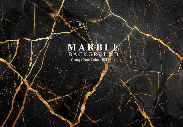 PSD black and gold marble texture with a black background and golden veins