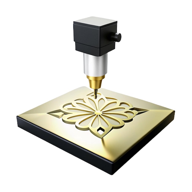 a black and gold object with a flower on it