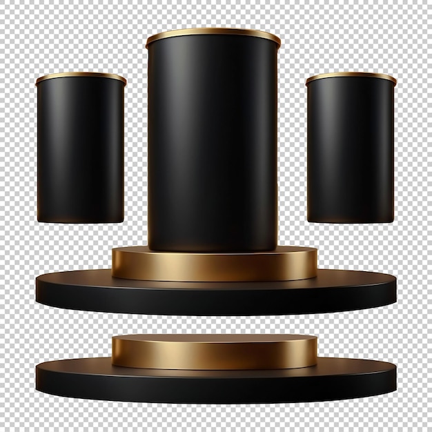 Black and Gold Round Display Stand with Cylindrical Elements on Transparent Background