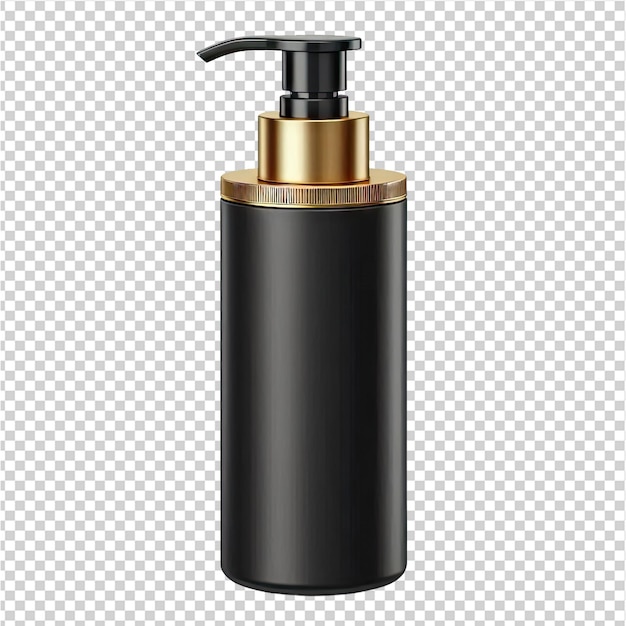 PSD a black and gold spray bottle with a gold cap