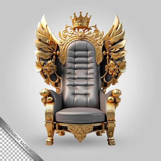 a black and gold throne with wings that say the king