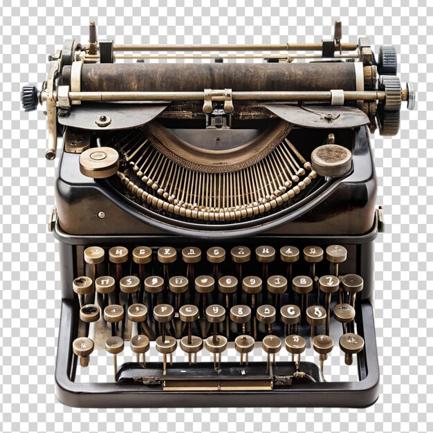 A black and gold typewriter on transparent background