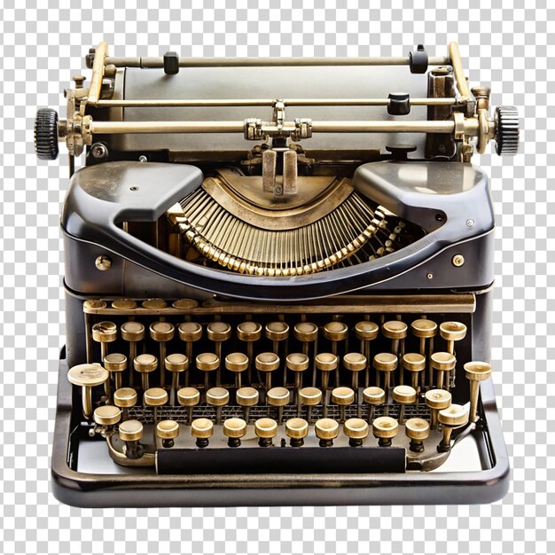 A black and gold typewriter on transparent background