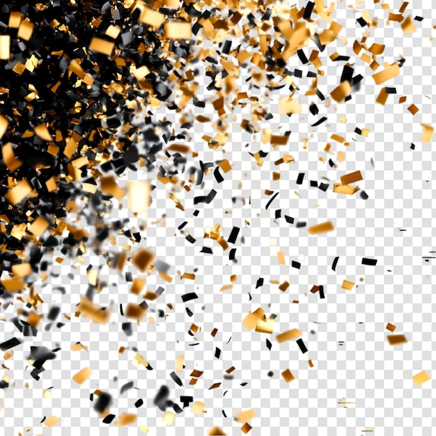 PSD black and golden luxury confetti on a white background