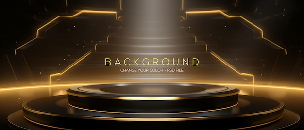 Black Golden Stage Platform Flowing Glow Award Background Trophy on Luxury Background PSD