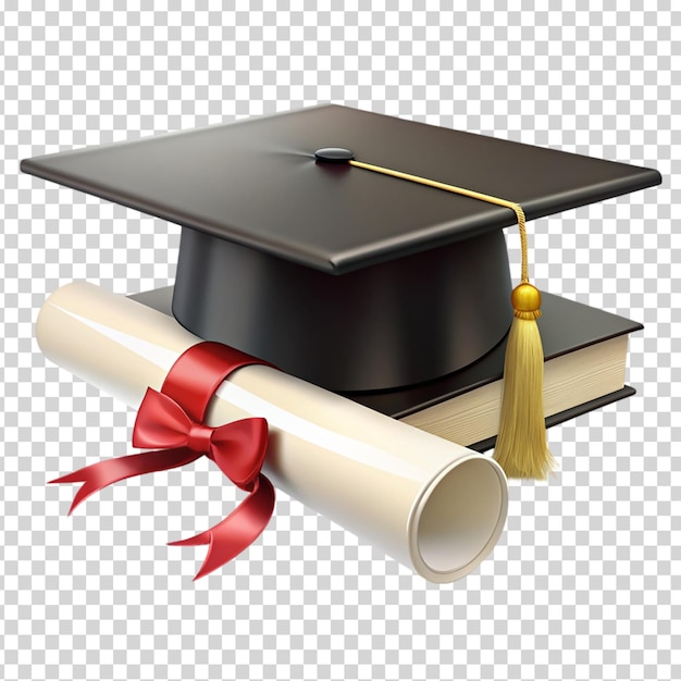 PSD a black graduation cap with a red ribbon on transparent background