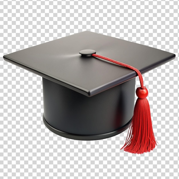 A black graduation cap with a red tassel Isolated on transparent background