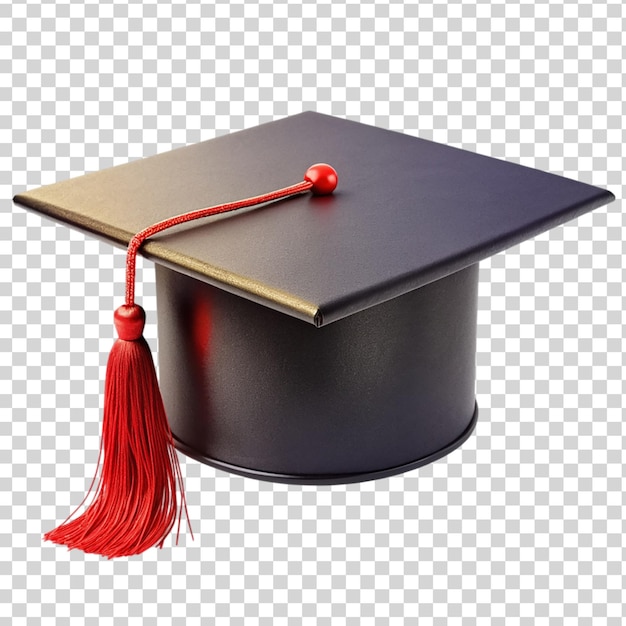 A black graduation cap with a red tassel Isolated on transparent background