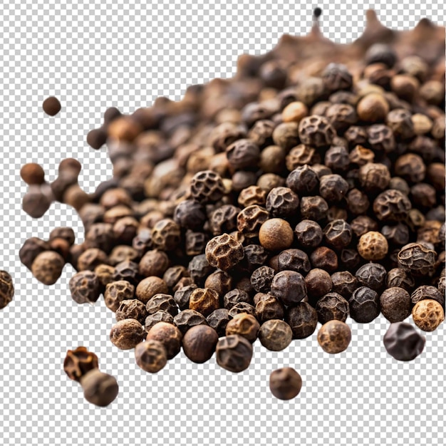 PSD black ground pepper scattered spice flying on transparent background