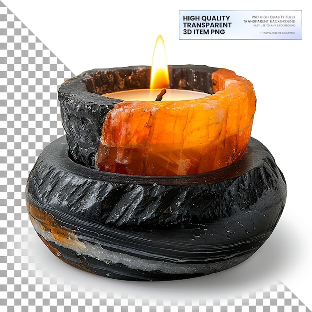 PSD black himalayan salt candle holder on isolated white background on transparent background