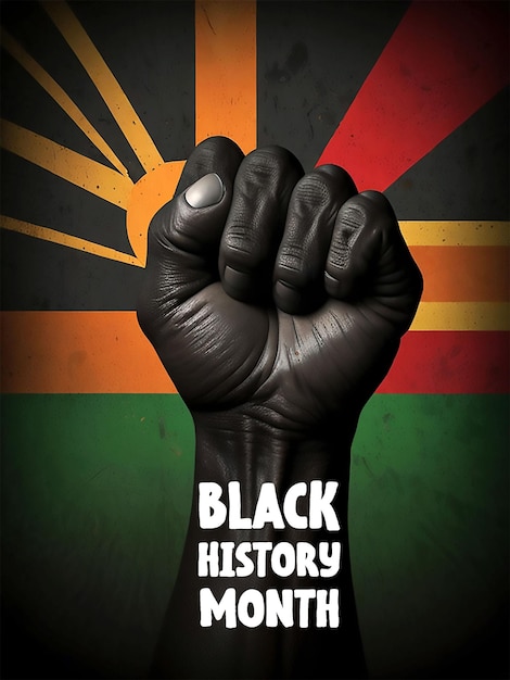 black history month poster with a black hand fist