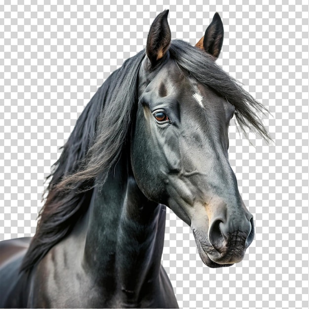 PSD black horse portrait isolated on transparent background