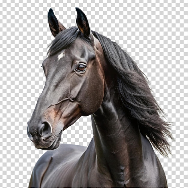 PSD black horse portrait isolated on transparent background