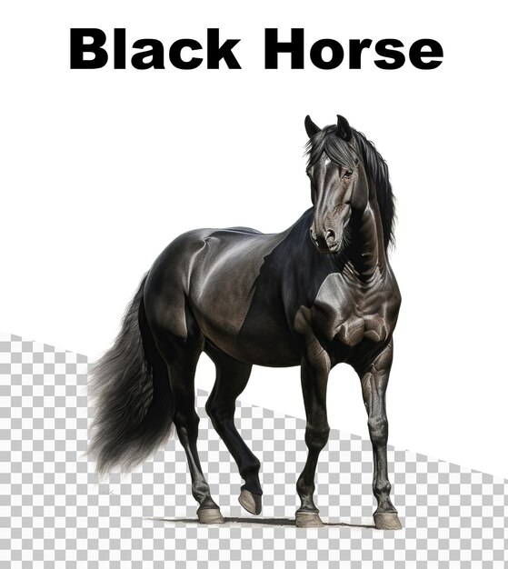 PSD black horse poster with a horse on the top and the words black horse on the bottom.