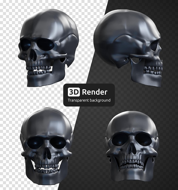 Black human skull 3d render isolated