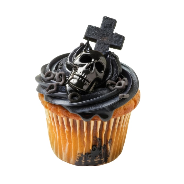 Black Icing Cupcake with Skull Cross and Sprinkles for Halloween