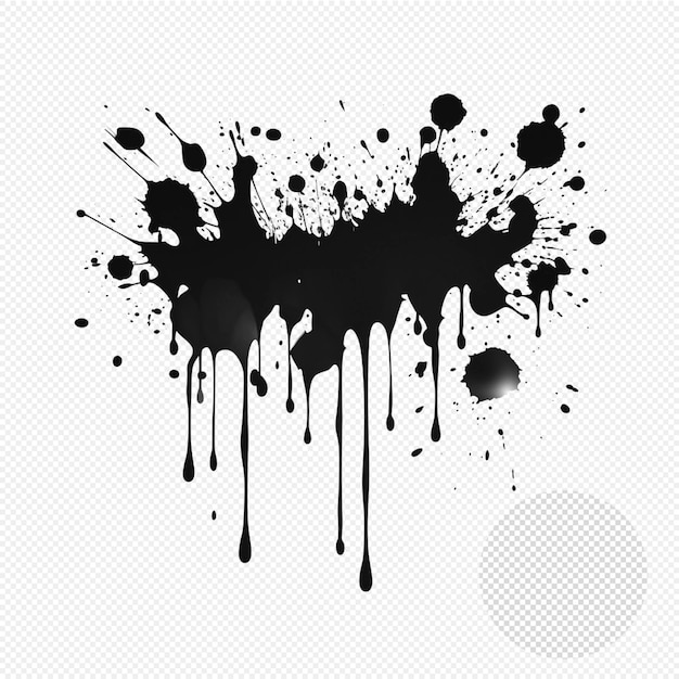 Black ink droplet and splash splatter isolated