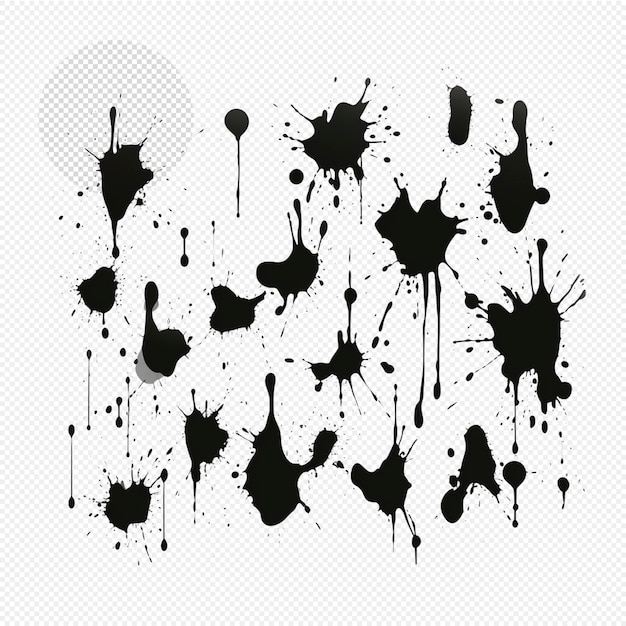 Black ink droplet and splash splatter isolated