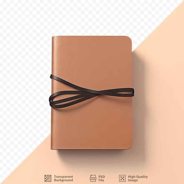 a black isolated notebook with a brown cover and black rubber band