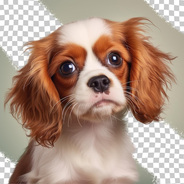 A black isolated puppy of Cavalier King Charles Spaniel age 5 months in closeup transparent background