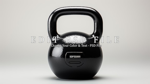 A black kettlebell with a silver handle set against white background