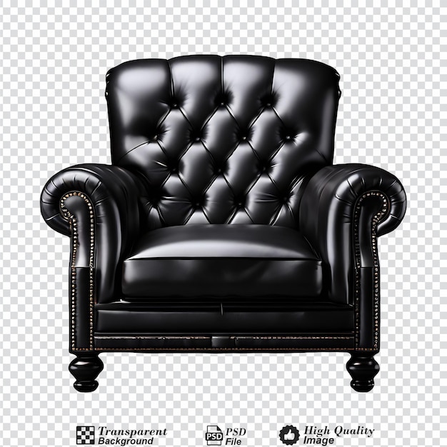 black leather armchair isolated on transparent background