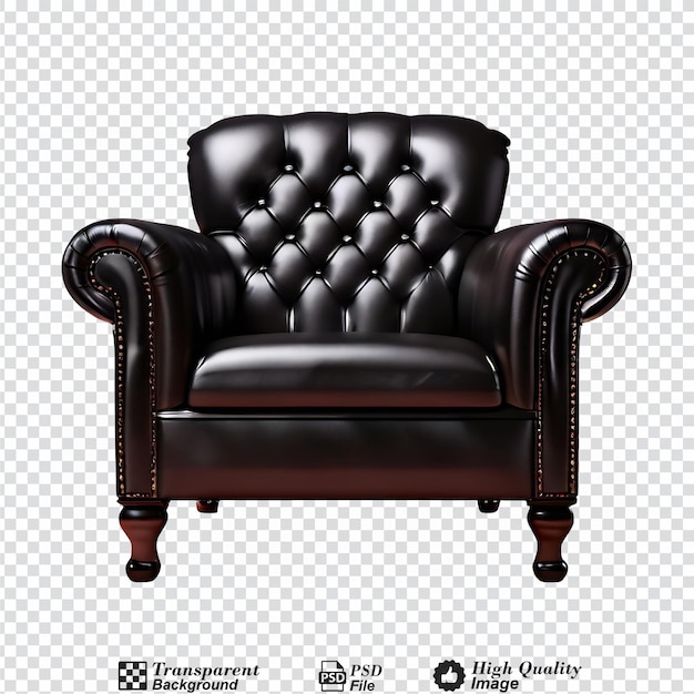 black leather armchair isolated on transparent background