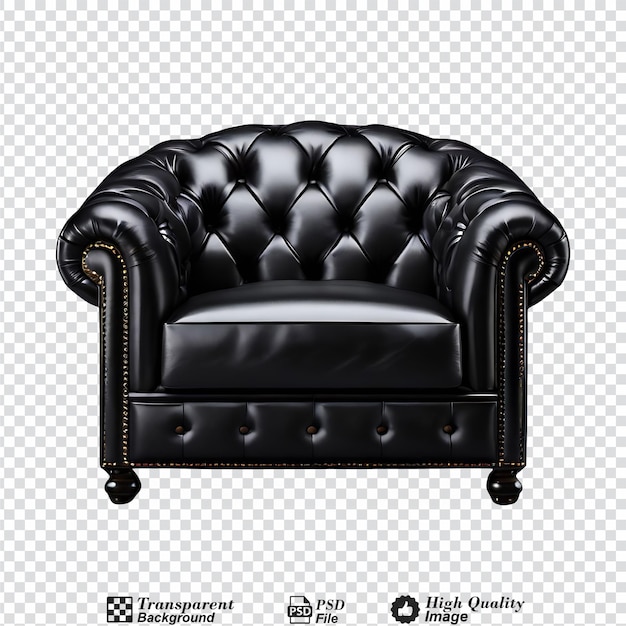 black leather armchair isolated on transparent background