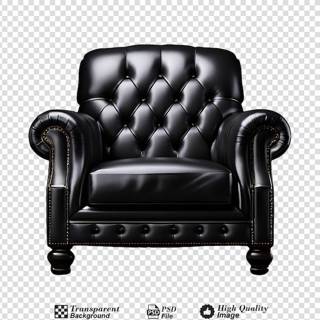 black leather armchair isolated on transparent background