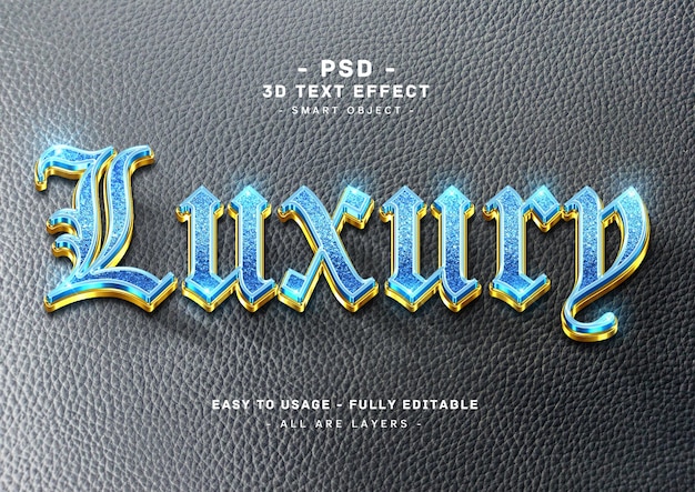 A black leather background with a luxury text effect in blue.