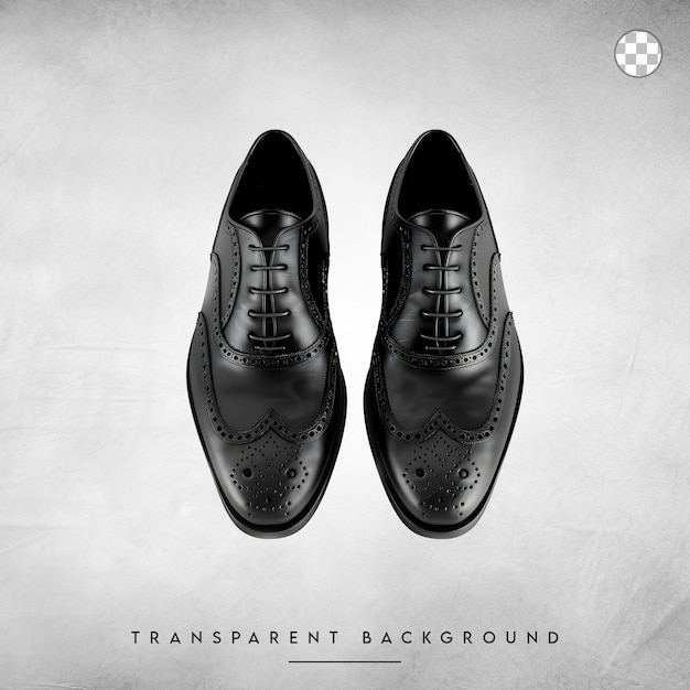 Black Leather Brogue Shoes isolated on transparent background