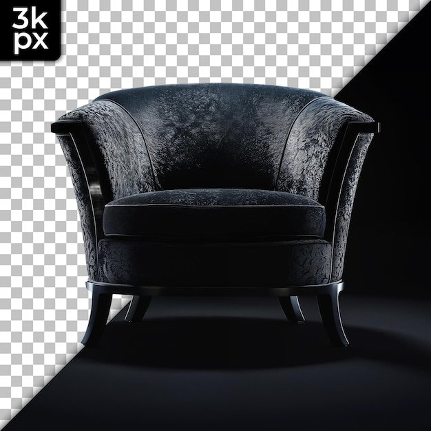 a black leather chair with a black background with a white x - x on the bottom