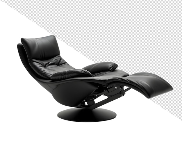 a black leather chair with a black leather seat and a round table