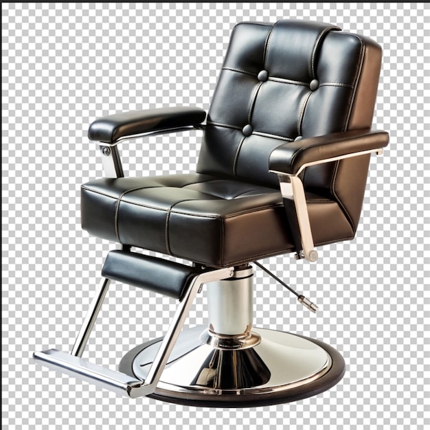 a black leather chair with a silver base and a black leather seat