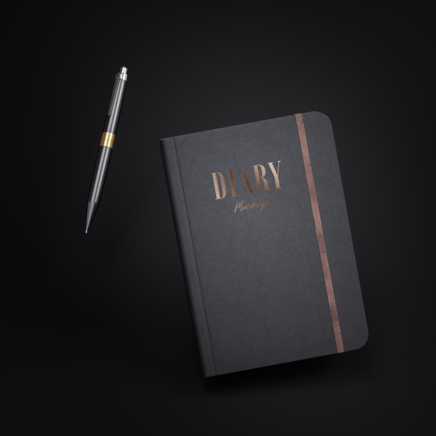 Black leather diary mockup for logo and brand presentation 3d render