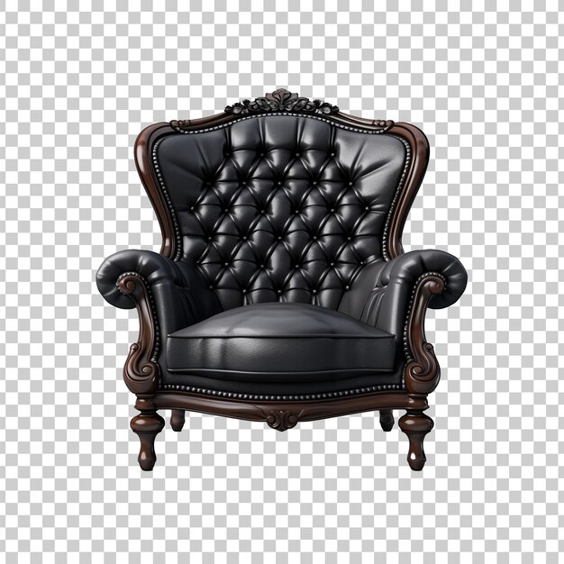 PSD black and leather sofa chair on a isolated transparent background