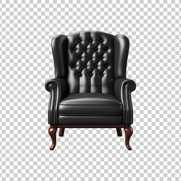 PSD black and leather sofa chair on a isolated transparent background