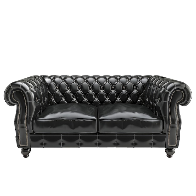 Black leather sofa isolated on white background