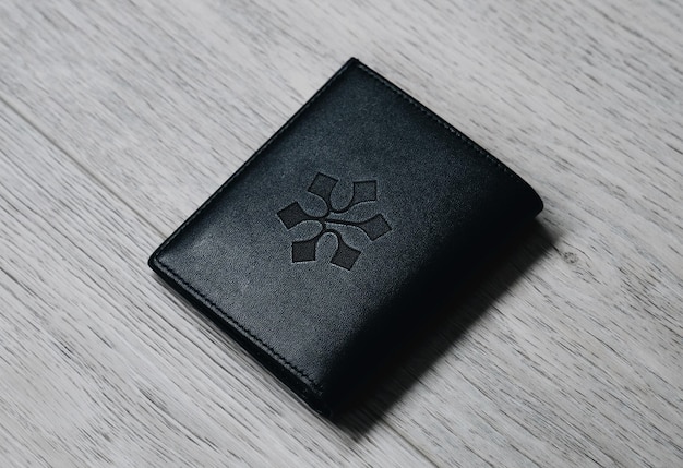 A black leather wallet mockup