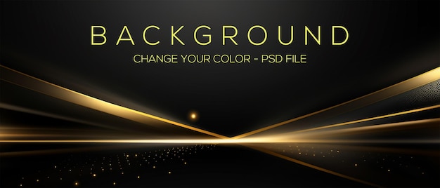 Black luxury background with golden line elements background PSD