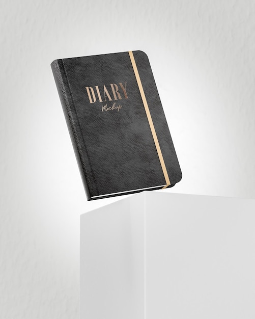 Black luxury leather diary logo product mockup on white background 3d render