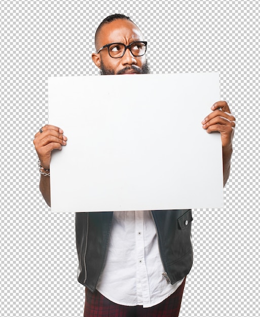 Black man holding a banner