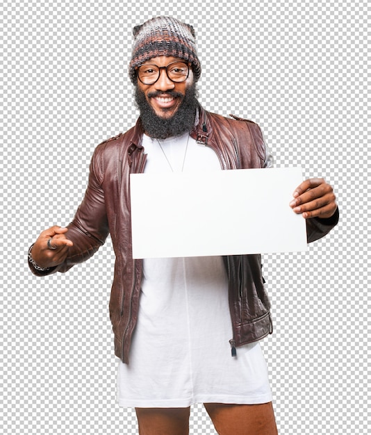 Black man holding a banner