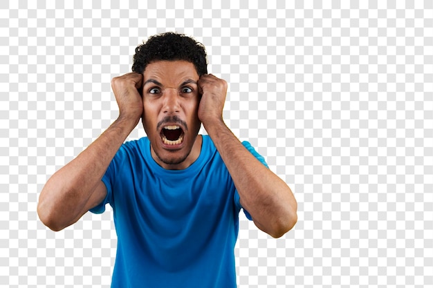 Black Man With Blue Shirt Isolated Handsome young man making expressions