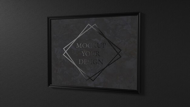 PSD black marble photo frame logo mockup