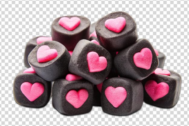 PSD black marshmallows pink hearts png