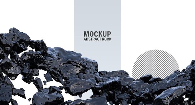 Black Metallic abstract rocks isolated, black stone clipping path