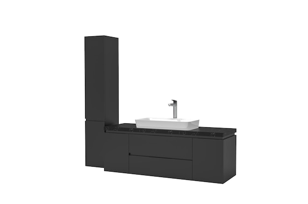 PSD black modern wooden bathroom vanity isolated on white luxury contemporary vanity cabinet